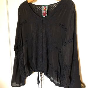 Johnny Was embroidered drawstring blouse
